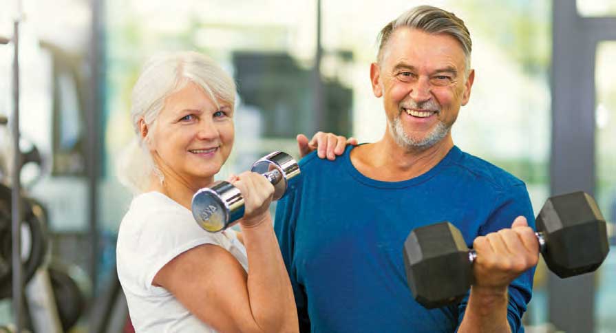 Retired man and woman working out