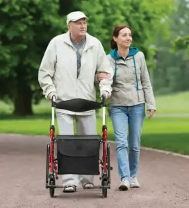 walking with a walker outdoors