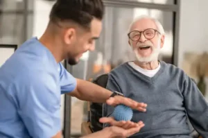 man working with a physical therapist