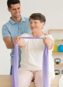 woman working with a physical therapist