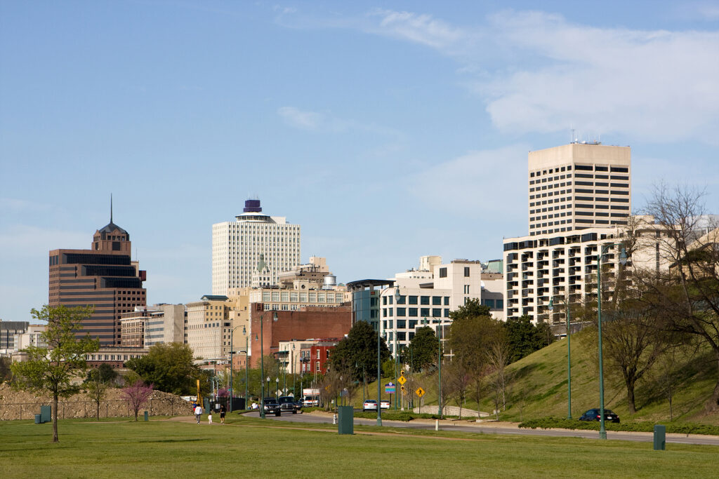 Memphis skyline view from a park