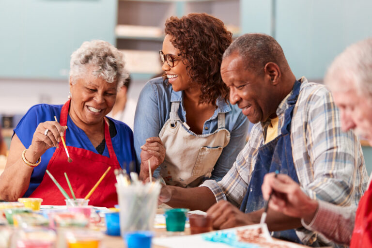 Taking art classes and meeting new people are some of the benefits of living in a senior community